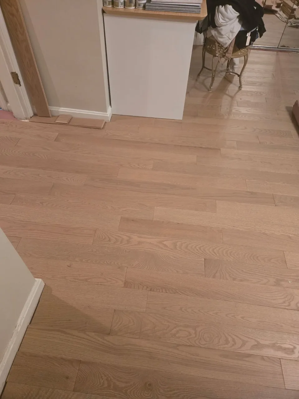 Finished white oak floor in a Rhode Island living space